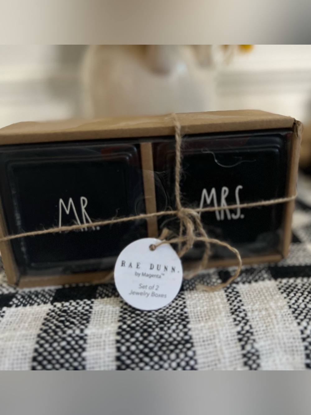 Rae Dunn Mr. & Mrs. Black Jewelry Box Set - Set of 2 NWT